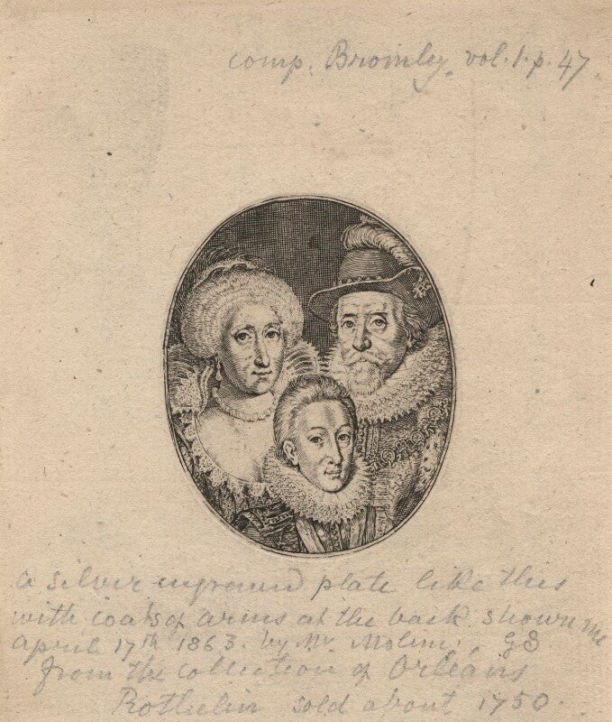 Anne of denmark; king charles i when prince of wales; king james i of england and vi of scotland npg d18186