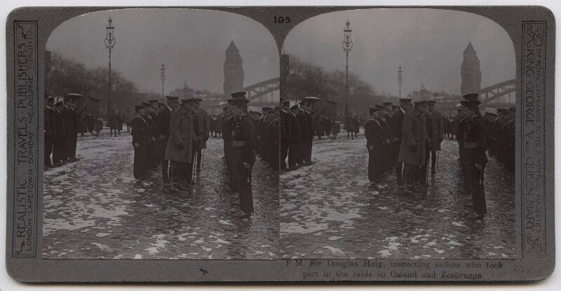 'f m sir douglas haig, inspecting sailors who took part in the raids on ostend and zeebrugge' npg x136655