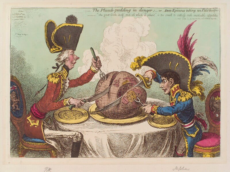 'the plumb pudding in danger:   or   state epicures taking un petit souper' (william pitt; napoléon bonaparte) npg d12840