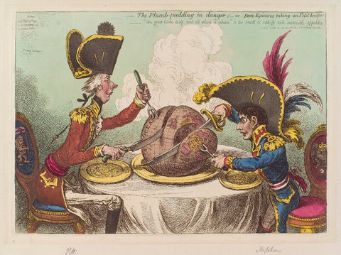 'The plumb-pudding in danger: - or - state epicures taking un petit souper' (William Pitt; Napoléon Bonaparte) NPG D12840