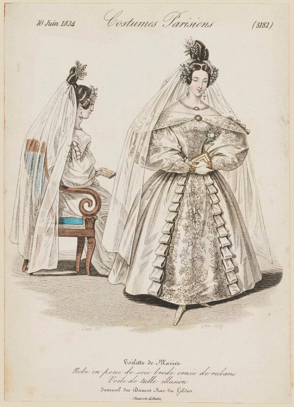 'costumes parisiens', number 3182. wedding dress, june 1834 npg d47671