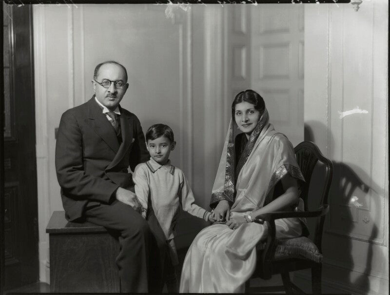 Aroon Kumar Sinha, 2nd Baron Sinha of Raipur; Nirpuama Sinha, Lady Sinha of Raipur with their son Anindo Kumar Sinha NPG x151422