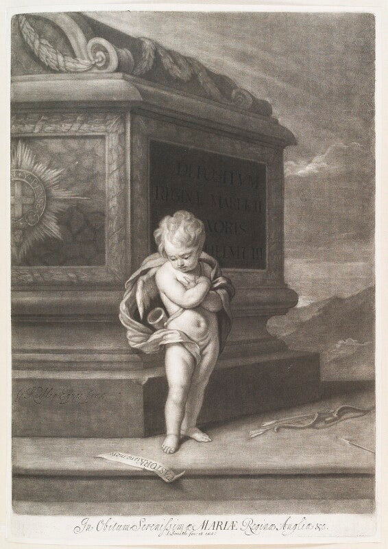 Putto mourning by the tomb of Queen Mary II NPG D11527