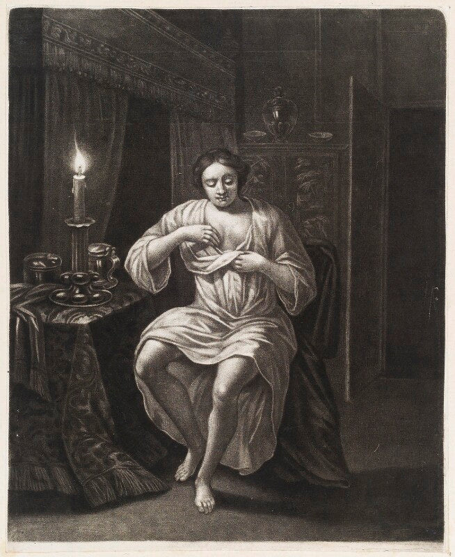 Woman searching for fleas by candlelight npg d11773