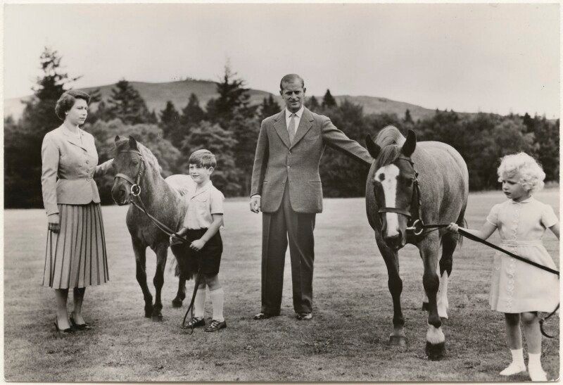 'the royal family at balmoral' (queen elizabeth ii; king charles iii; prince philip, duke of edinburgh; princess anne) npg x193030