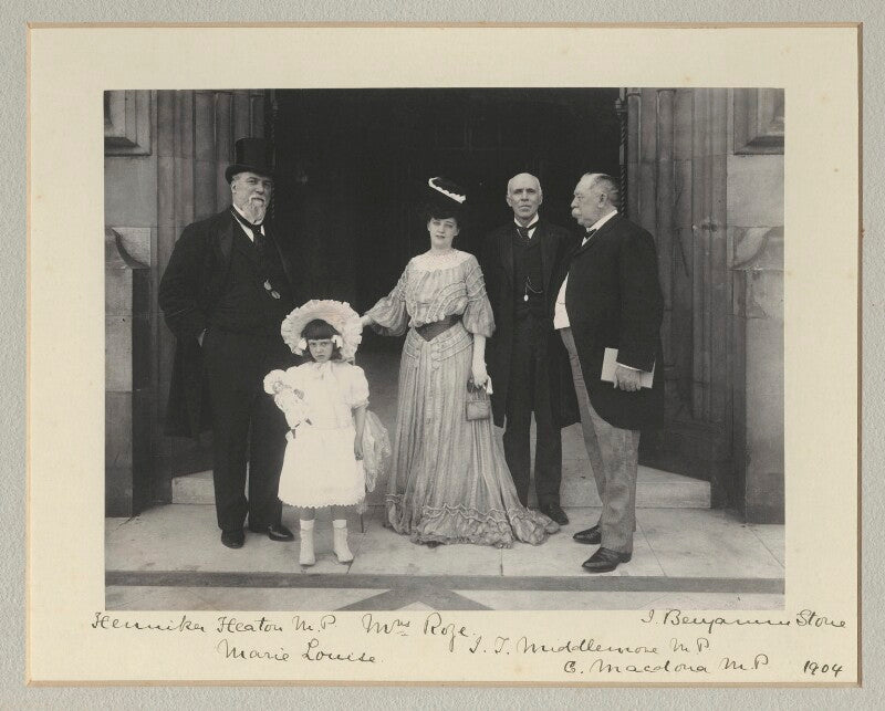 Sir john henniker heaton, 1st bt; marie louise rose; mrs rose; sir john throgmorton middlemore, 1st bt; john cumming macdona npg x135321