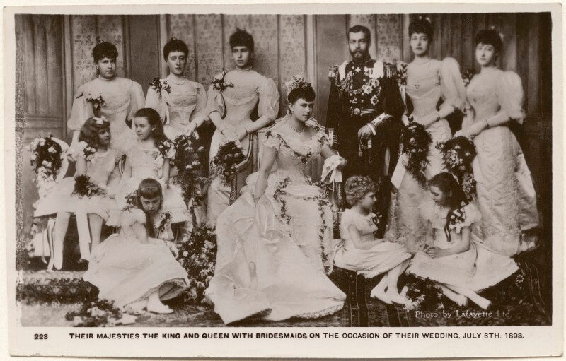 'their majesties the king and queen with bridesmaids on the occasion of their wedding, july 6th, 1893' npg x196933