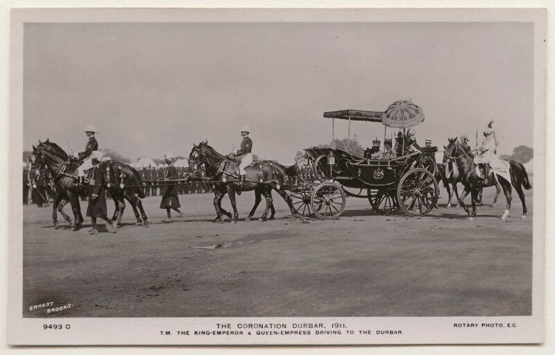 'the coronation durbar, 1911. t.m. the king emperor & queen empress driving to the durbar' npg x193183