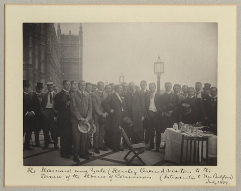 'The Harvard and Yale (Henley Crews) visitors to the Terrace of the House of Commons (Introduction to Mr Balfour)' NPG x32628