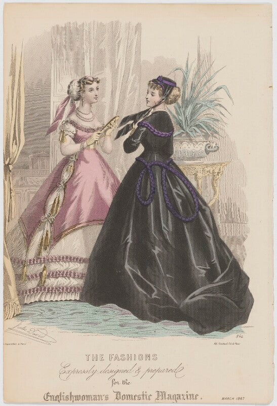 'the fashions', march 1867. ball toilet and walking toilet npg d48023