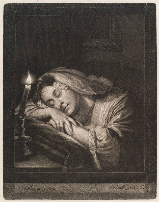 Woman asleep by candle npg d11737