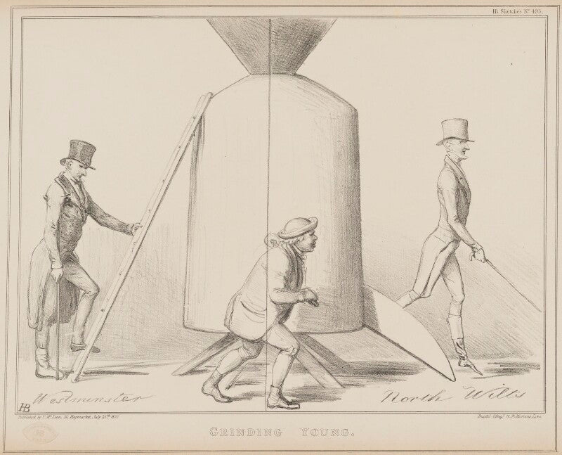 Grinding young (sir francis burdett, 5th bt; john bull) npg d41427