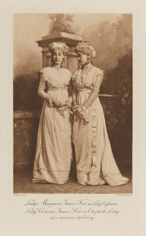 Lady margaret frances susan orr ewing (née innes ker) as lady eglinton and lady victoria alexandrina villiers (née innes ker) as elizabeth linley, after miniatures by cosway npg ax41169