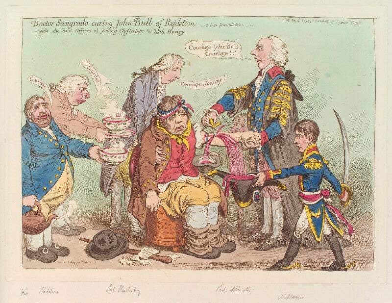 'doctor sangrado curing john bull of repletion   with the kind offices of young clysterpipe & little boney  ' npg d12807