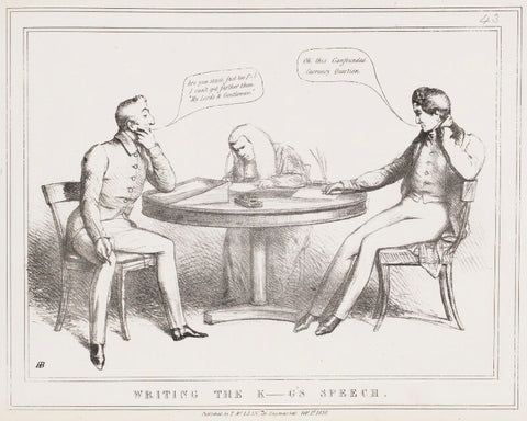 Writing the K-g's Speech (Arthur Wellesley, John Singleton Copley, Baron Lyndhurst; 1st Duke of Wellington; Sir Robert Peel, 2nd Bt) NPG D40978