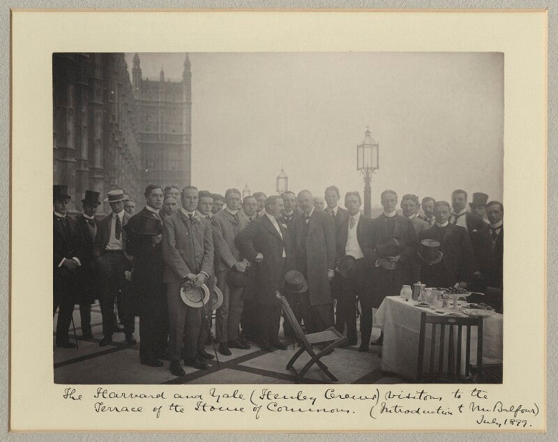 'the harvard and yale (henley crews) visitors to the terrace of the house of commons (introduction to mr balfour)' npg x32628