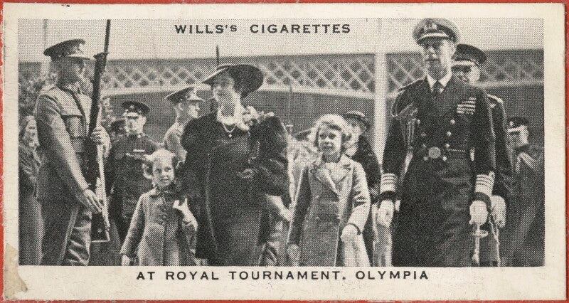 'at royal tournament, olympia' (king george vi; queen elizabeth, the queen mother; queen elizabeth ii; princess margaret; 7 unknown sitters) npg d47306