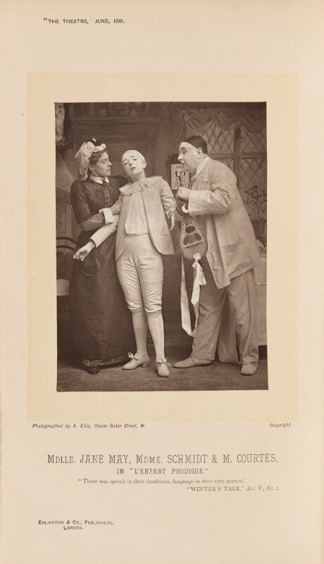 Madame schmidt as madame pierrot; jane may as pierrot junior; monsieur courtès as pierrot senior in 'l'enfant prodigue' npg ax28822