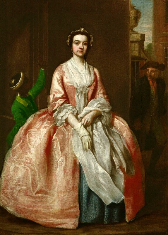 An unknown woman, formerly known as peg woffington, with an unknown male attendant and a chairman npg 2177