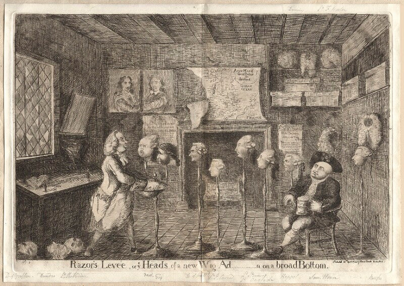 'razor's levée, or ye heads of a new whig ad...........n on a broad bottom' npg d12233