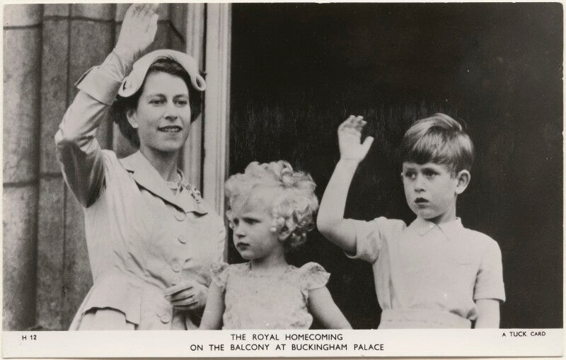 'the royal homecoming on the balcony at buckingham palace' (queen elizabeth ii; princess anne; prince charles) npg x193054