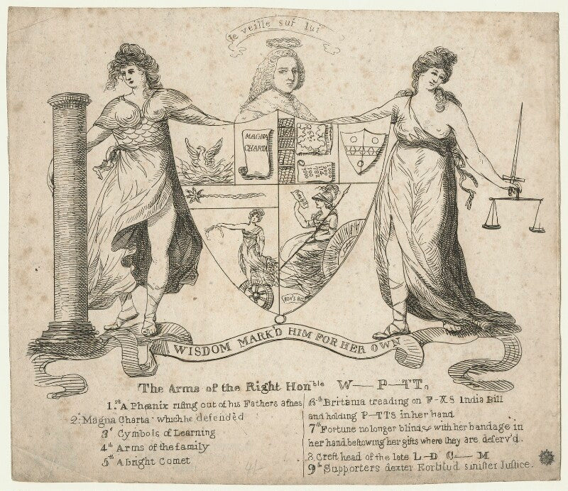 William pitt, 1st earl of chatham ('the arms of the right honble w_ p_tt') npg d21412