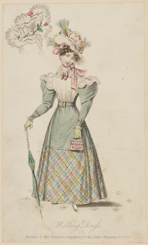 'walking dress invented by miss pierpoint', july 1827 npg d47594