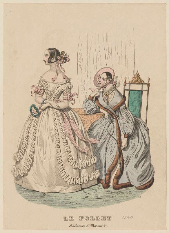Dinner or evening dress and walking costume, january 1840 npg d47853