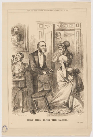 'Miss Mill joins the Ladies' (Edward John Eyre; Robert Wellesley Grosvenor, 2nd Baron Ebury; William Henry Smith; John Stuart Mill) NPG D22624