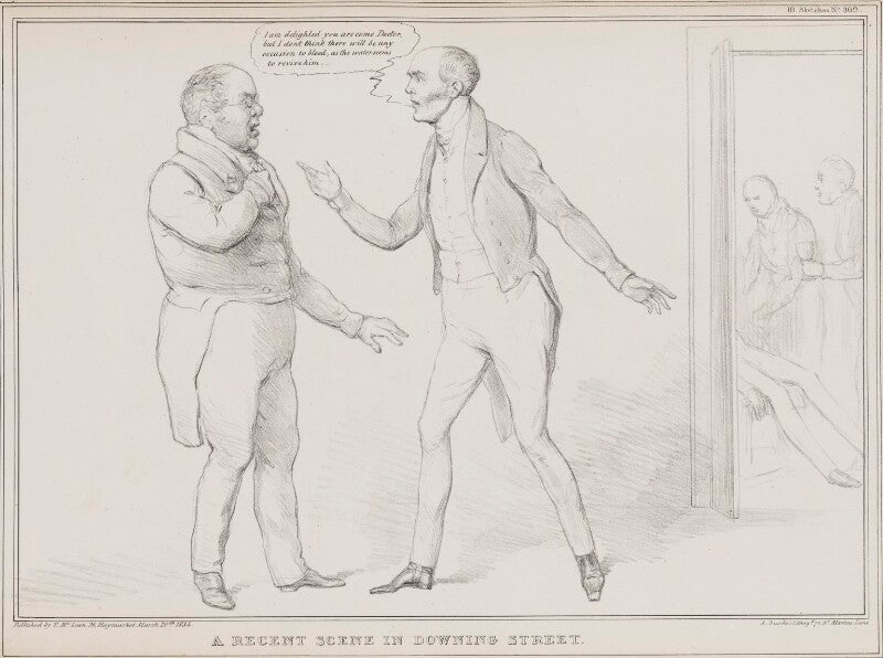 A recent scene in downing street (thomas law hodges; charles grey, 2nd earl grey; martin) npg d41244