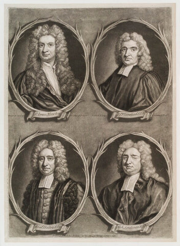 'Worthies of Britain' (Sir Isaac Newton; Edmond Halley; Nicholas Saunderson; John Flamsteed) NPG D20158