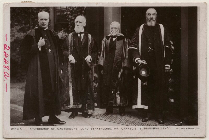 'archbishop of canterbury, lord strathcona, mr. carnegie, & principal lang' npg x197874