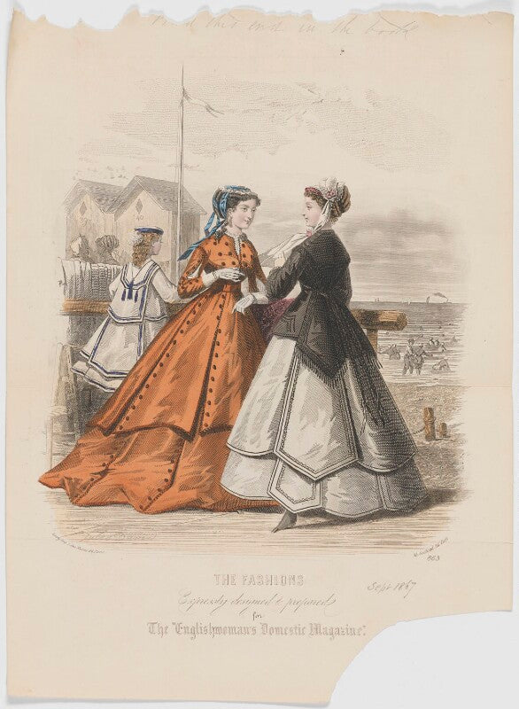 'the fashions', september 1867. indoor dress, walking toilet and costume for a little girl from eight to nine years of age npg d48028