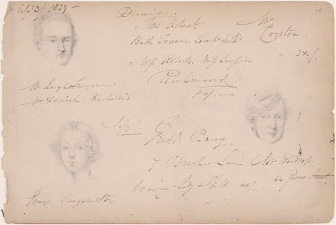 Sketchbook notes with three unknown sitters NPG D23313(22)