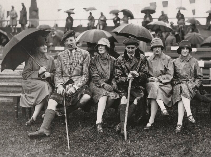 Lady gwendolen emily mary forbes sempill (née prodgers); mr forbes leith; daisy burrell; john crichton stuart, 5th marquess of bute; hon. margaret forbes sempill; jean crichton stuart npg x194391