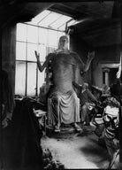 Jacob Epstein with plaster of 'Social Consciousness' NPG x136748