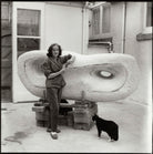 Barbara Hepworth with her cat Nicholas and her sculpture 'Reclining Form (Rosewall)' NPG x31619