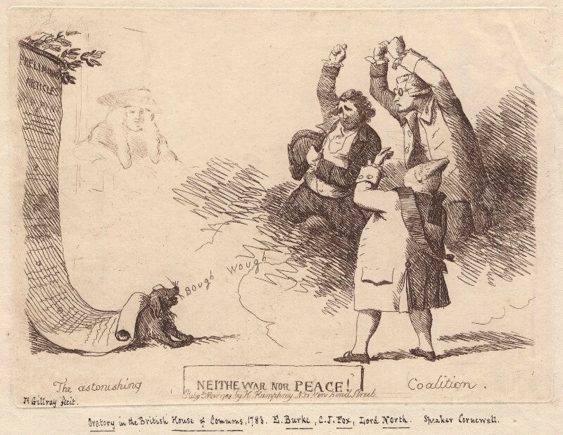 'neithe[r] war nor peace!' (charles james fox; frederick north, 2nd earl of guilford; edmund burke) npg d16393