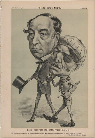 'The Shepherd and the Lamb. "His most active supporter at Nottingham might have been mistaken for a clergyman at the Church of England." Vide Mr. B. Osborne's Speech.' (Ralph Bernal Osborne; unknown man) NPG D48293