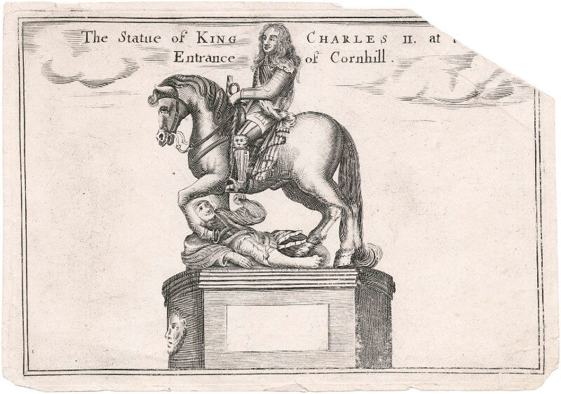 The statue of king charles ii at the entrance of cornhill (king charles ii; oliver cromwell) npg d42234