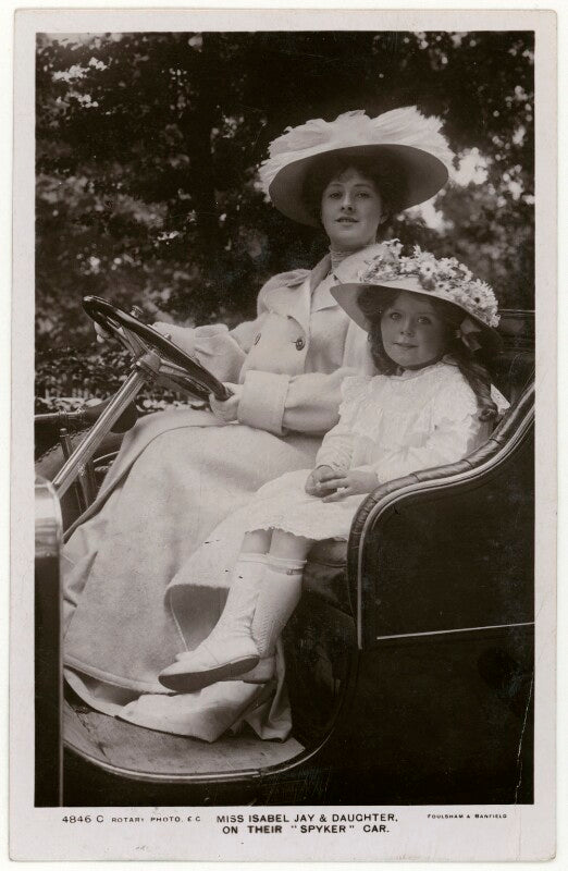 'isabel jay & daughter on their "spyker" car' (isabel jay; hon. cecilia claribel anderson (née cavendish)) npg x201155