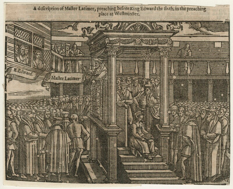 'a description of master latimer, preaching before king edward the sixth, in the preaching place at westminster' npg d23050