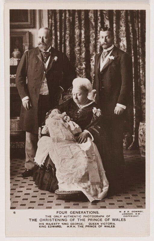 Four generations (king edward vii; prince edward, duke of windsor (king edward viii); queen victoria; king george v) npg x128876