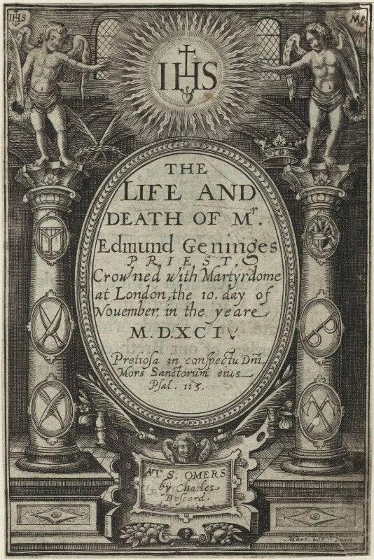 Title page to 'the life and death of mr. edmund geninges' npg d25336
