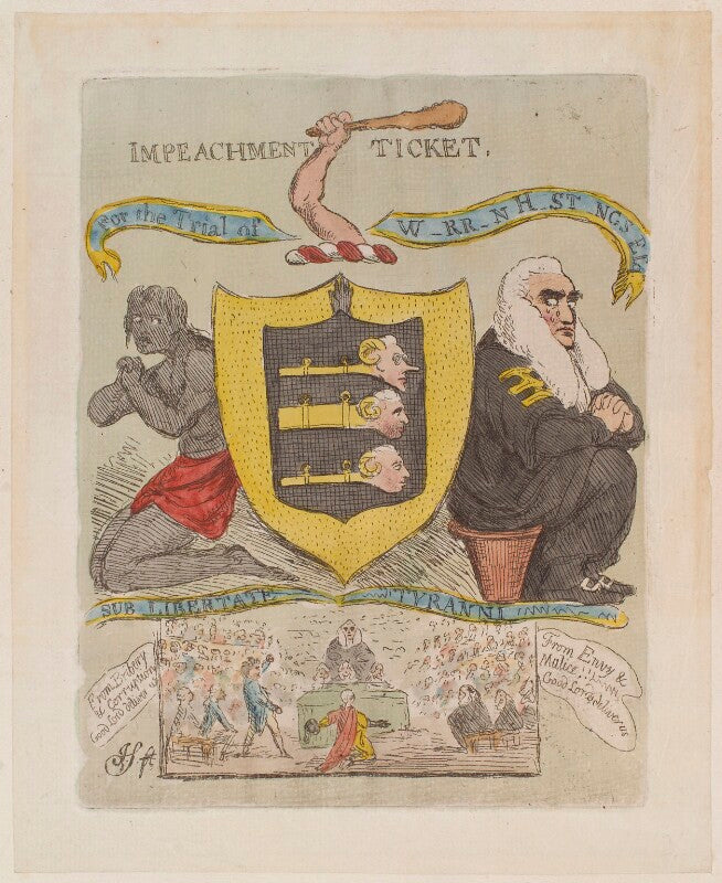 'impeachment ticket. for the trial of w rr n h st ngs esqr' npg d12943
