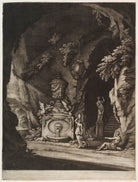 Cave with a fountain and two classical figures NPG D11789