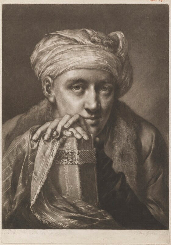 Man wearing turban, leaning on book npg d11302