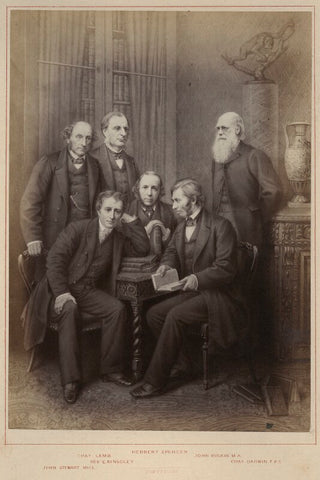 'Authors' (John Stuart Mill; Charles Lamb; Charles Kingsley; Herbert Spencer; John Ruskin; Charles Darwin) NPG Ax132900