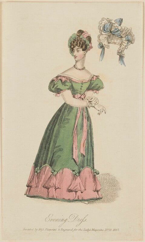 'evening dress invented by miss pierpoint', december 1827 npg d47590