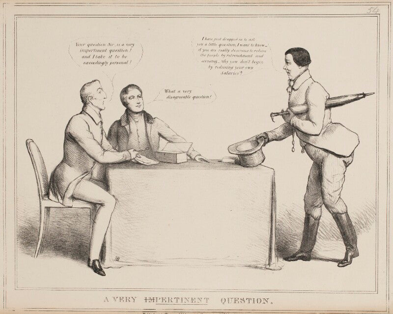 A very pertinent question (arthur wellesley, 1st duke of wellington; sir robert peel, 2nd bt; john liston) npg d40989